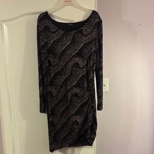 Eclipse Long Sleeve Dress in Black and Rose Gold Waves